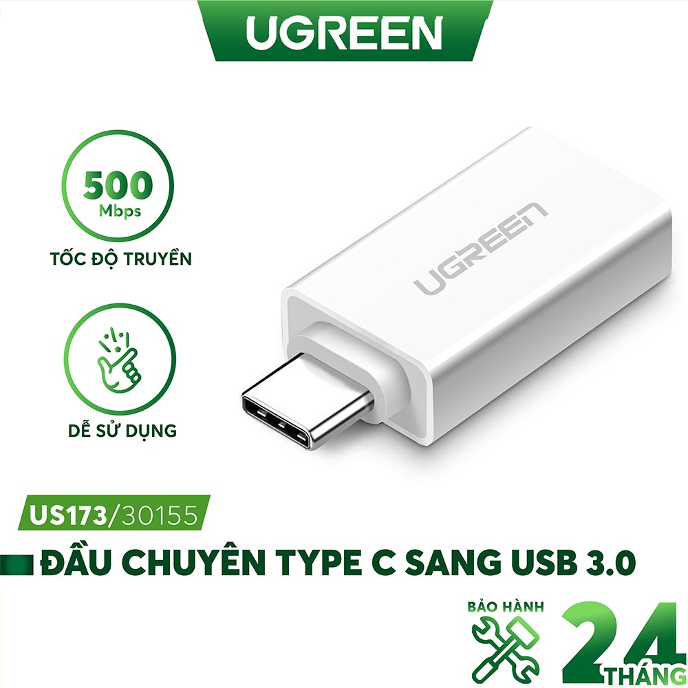 Đầu chuyển Type-C sang USB 3.0 Ugreen US173 | Hỗ trợ sạc và truyền dữ liệu | Tương thích ngược| Bảo Hành 18 Tháng 1 Đổi1