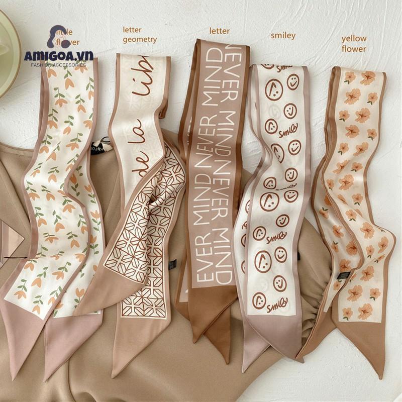 ✨✨Khăn Quàng Cổ Buộc Tóc Dài Bằng Lụa Màu Trà Sữa Màu Sắc Tươi Sáng