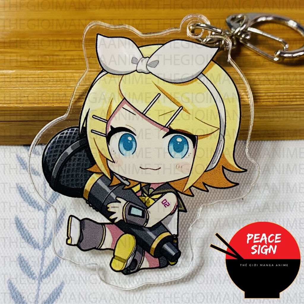 Móc khóa in hình VOCALOID ver ÔM MIC anime chibi Miku Rin Len Luca dễ thương