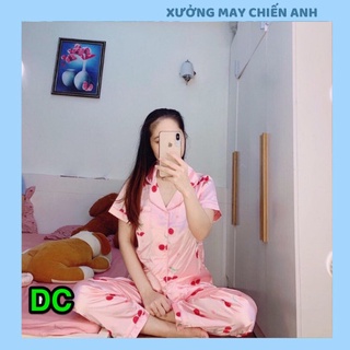 Bộ pizama phi lụa hình tay ngắn quần dài