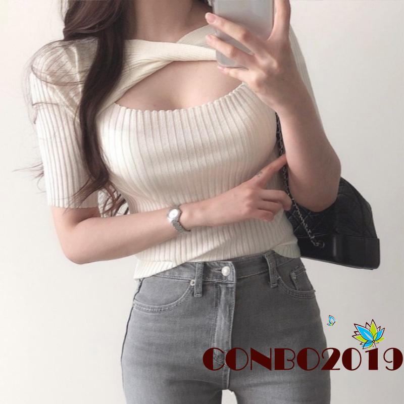 Áo Thun Nữ Ngắn Tay Cổ Tròn Thời Trang Hàn