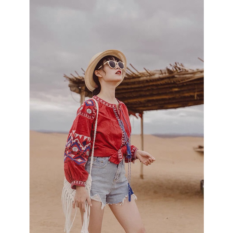 Áo thêu hoa vintage style cổ điển BOHO hàng Order