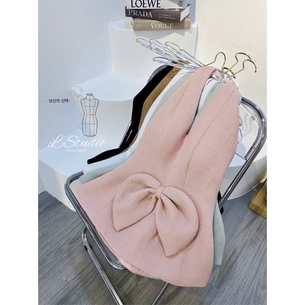 Set Lyn áo dáng yếm đính nơ quần short chất poppy siêu xinh