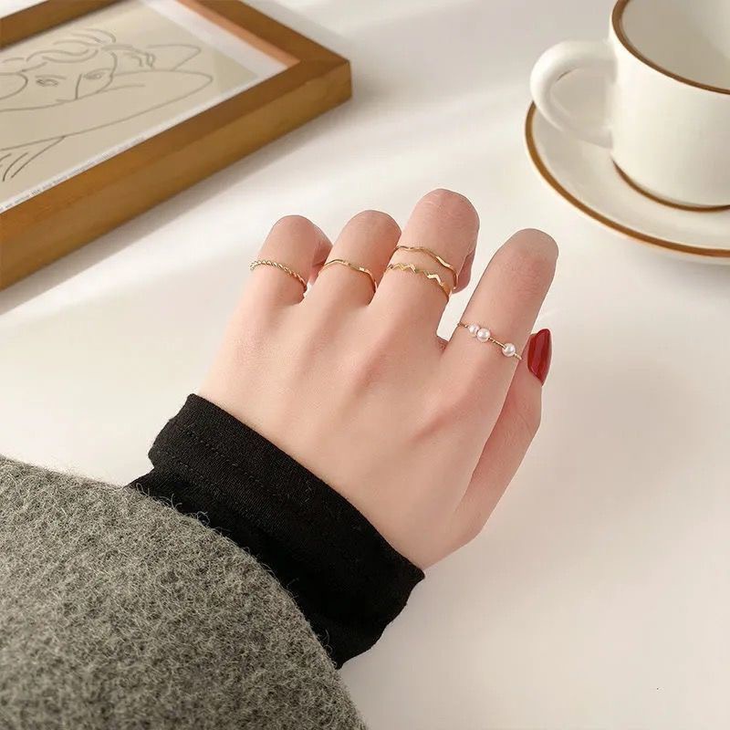 Set 5 Nhẫn Đính Ngọc Trai Đơn Giản Cho Nữ
