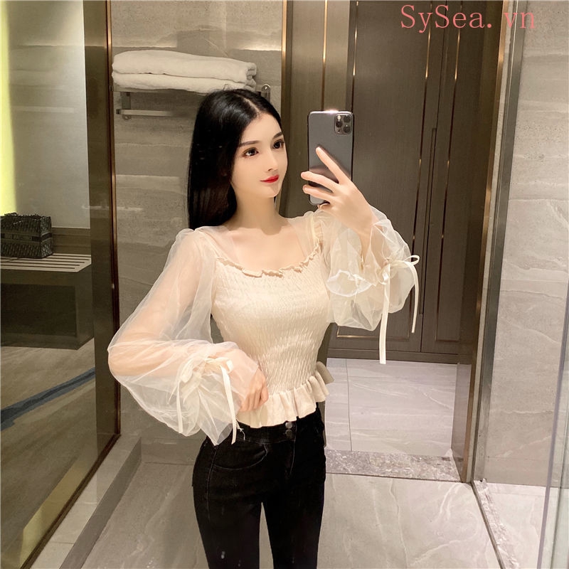 Áo Thun Nữ Tay Dài Phối Lưới Thời Trang Mùa Hè
