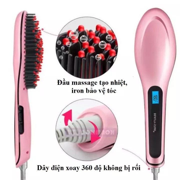 Lược điện duỗi thẳng tóc siêu tốc kèm chức năng massage có màn hình led