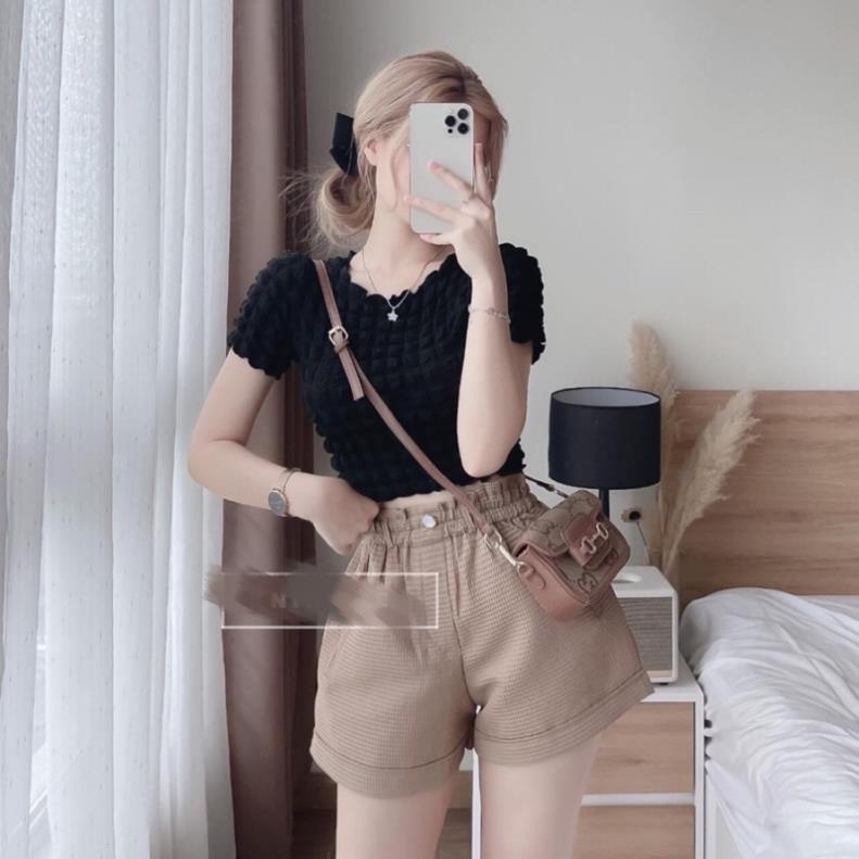 [NEW] Áo Croptop Chất Caro Xốp Nữ  Thun Kiểu Body Cộc Tay( Hàng Sẵn)