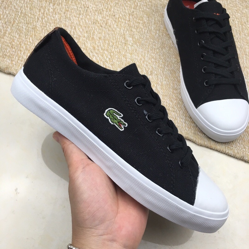 giày vải nam nữ đế cao su phối màu đen trắng lacoste