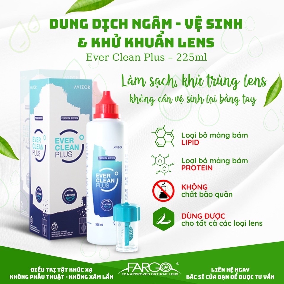 Dung dịch sát trùng kính áp tròng Avizor Ever clean 225ml  và  Avizor Ever clean plus 225ml
