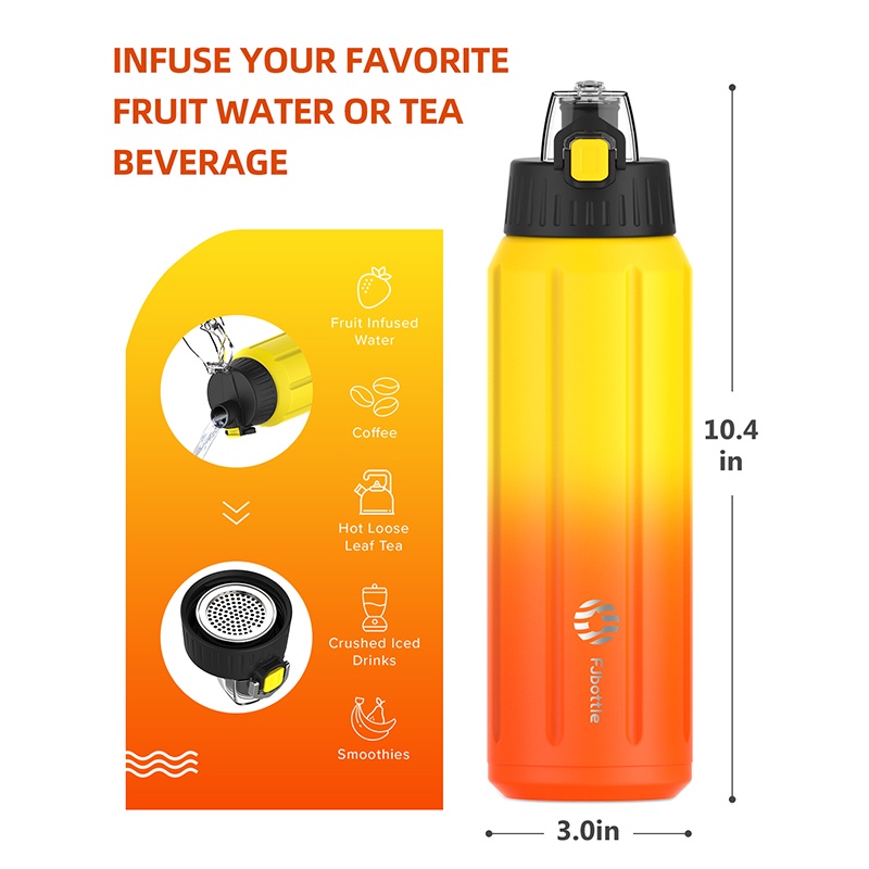 FJbottle Yellow Orange  Bình giữ nhiệt inox cao cấp 2 lớp cách nhiệt có quai xách bình giữ nhiệt cao cấp 600ml FJ002