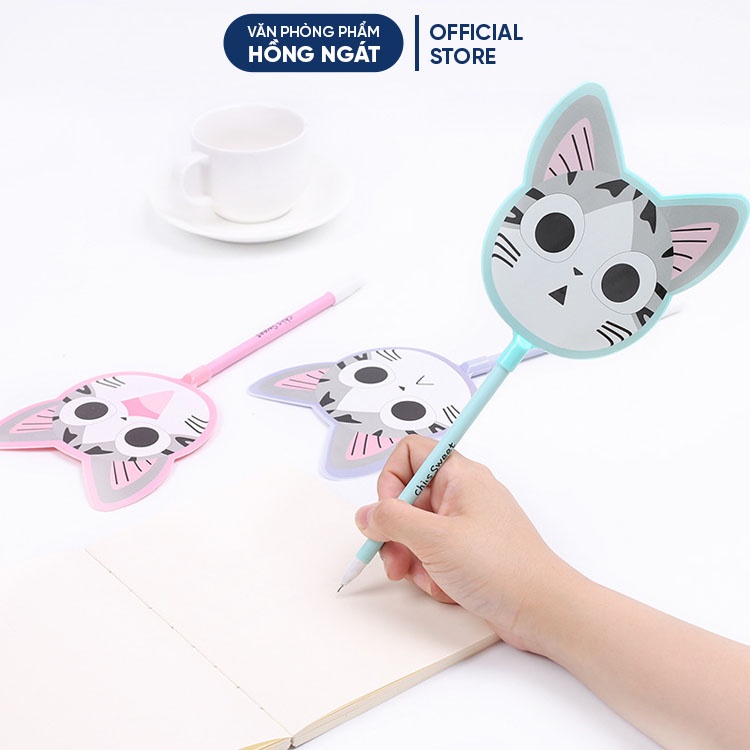 Bút bi cute hình quạt mèo, bút bi nước mực gel đen ngòi 0.5mm nhiều màu dễ thương đồ dùng học tập B08