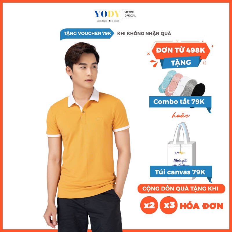 Áo Phông Polo Nam Cafe Phối Nẹp YODY Chất Thun Cotton Ngắn Tay Có Cổ, Phần Cổ Và Bo Tay Áo Tỉ Mỉ Mã SP APM3635