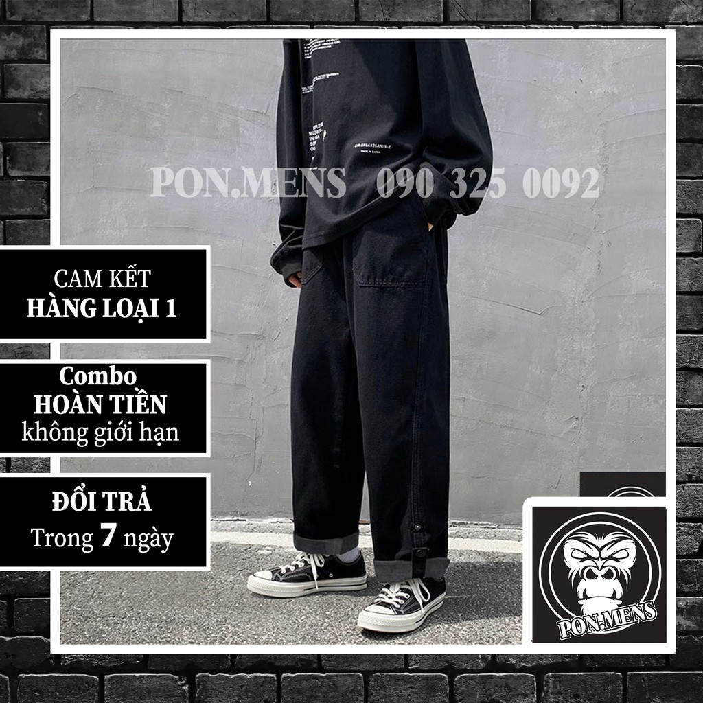 [form rộng] Quần jean baggy nam nữ ống suông form rộng lưng chun khuy bấm gấu 2021 320d | BigBuy360 - bigbuy360.vn