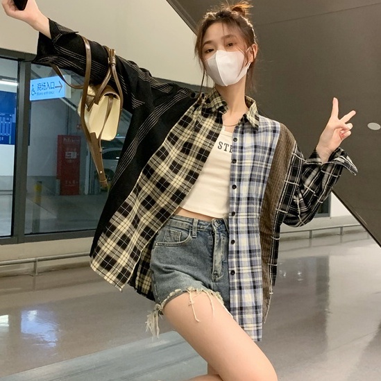 Áo sơ mi ZHELIHANGFEI tay dài dáng rộng họa tiết kẻ sọc thời trang cao cấp