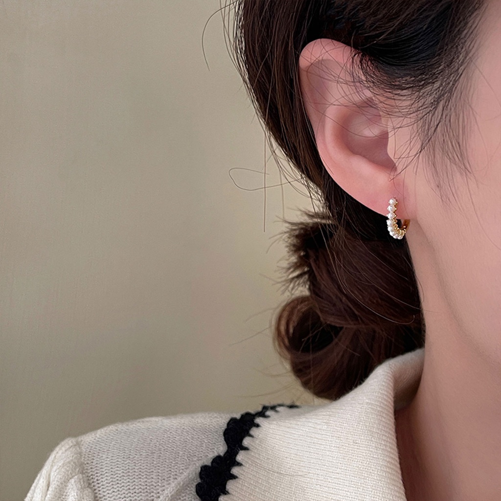 Bông Tai Hình Tròn Đính Ngọc Trai Phong Cách Pháp Sang Trọng Thời Trang Cho Nữ