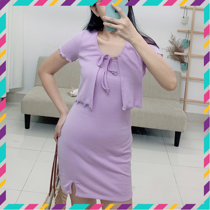 SET ĐẦM KÈM ÁO CỘT NƠ- ST001[ ẢNH THẬT+VIDEO, HÀNG THIẾT KẾ GIÁ XƯỞNG]