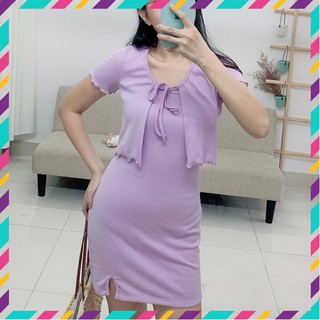 Set đầm kèm áo cột nơ- st001