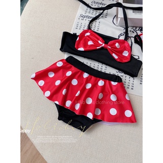 Bikini chấm bi đỏ kèm mũ bé gái
