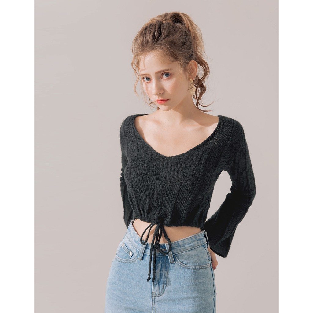 Áo len dệt gân tay loe dây rút eo nữ Air Space 2030112001 | BigBuy360 - bigbuy360.vn