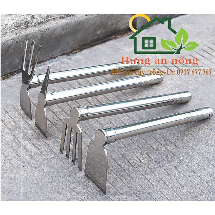 Xẻng cào, Cuốc chim cuốc cào 2 đầu toàn bộ inox bao bền chắc độ dầy gần 4ly size dài từ 39cm-59cm