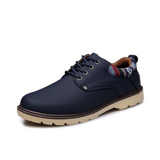Giày boots da cực chất bct cổ thấp gót thổ cẩm - xanh navy