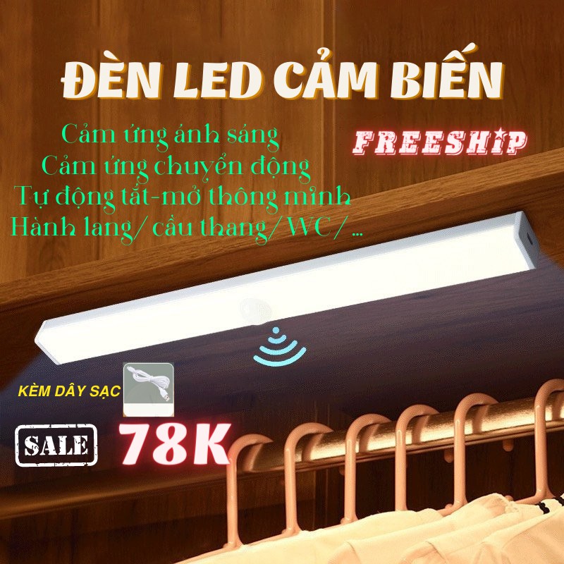 Đèn Cảm Biến, Đèn Led Cảm Ứng Chuyển Động Gắn Tủ Quần Áo, Hành Lang