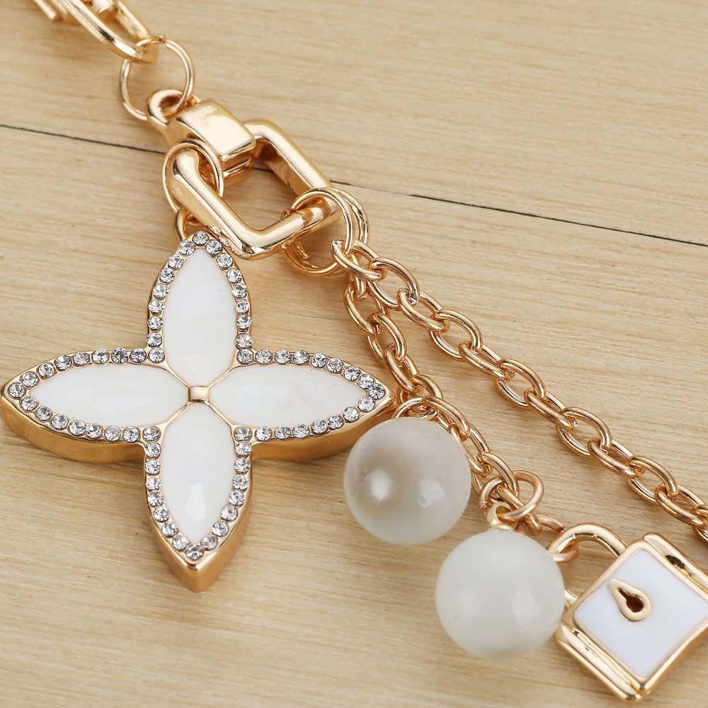 DARNELL Móc Khóa Hình Cỏ Ba Lá Đính Đá Thời Trang