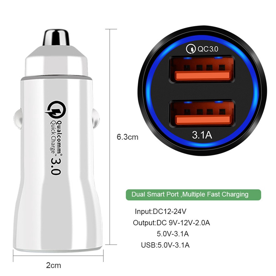 Dual Port USB 3.1A Car Charger Quick Charge 3.0 Charging Device For Vehicle