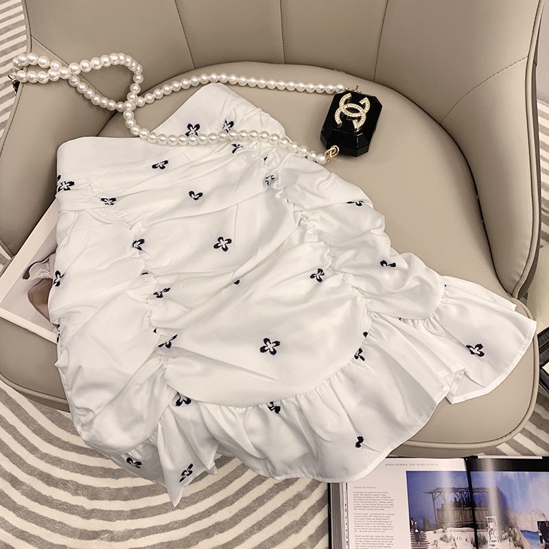 Set Áo Tay Phồng Cổ Vuông + Chân Váy Hoa Phối Bèo Thời Trang Mùa Hè