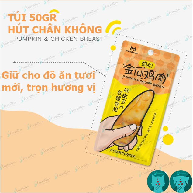 [MỀM MỊN]Snack Cho Thú Cưng JFamille, Ức Gà Hấp Bí Ngô, Cung Cấp Protein, Rau Củ. Gói 50gr Tiện Dụng. JF88