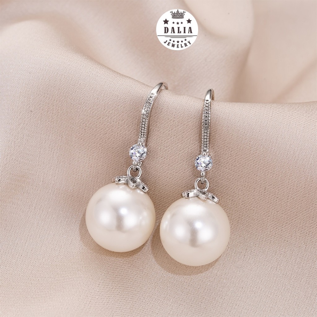 Bông tai bạc thật 925 hạt trai nhân tạo DaLiA Jewelry khuyên tai bạc dạng móc dễ đeo