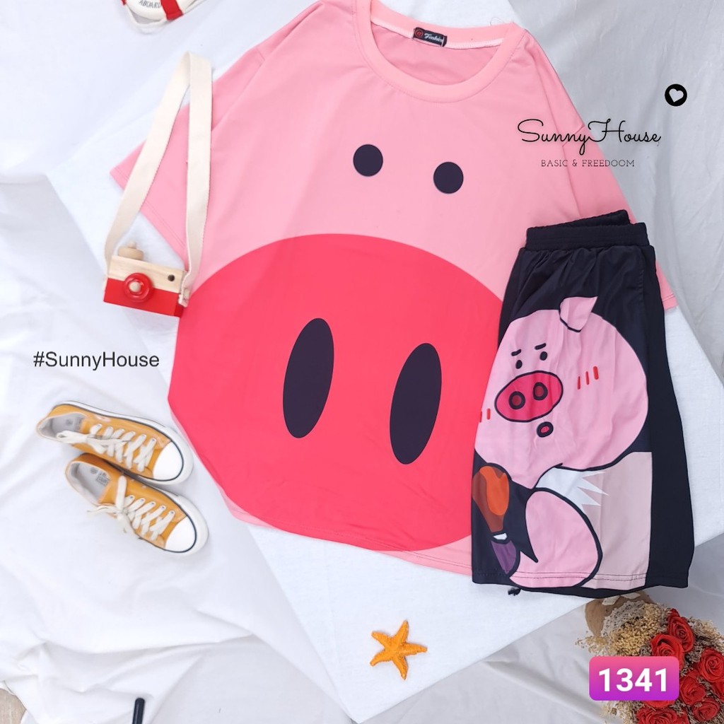 Đồ bộ hoạt hình quần ngắn,Set cartoon .Unisex form rộng SunnyHouse Mã SP002160