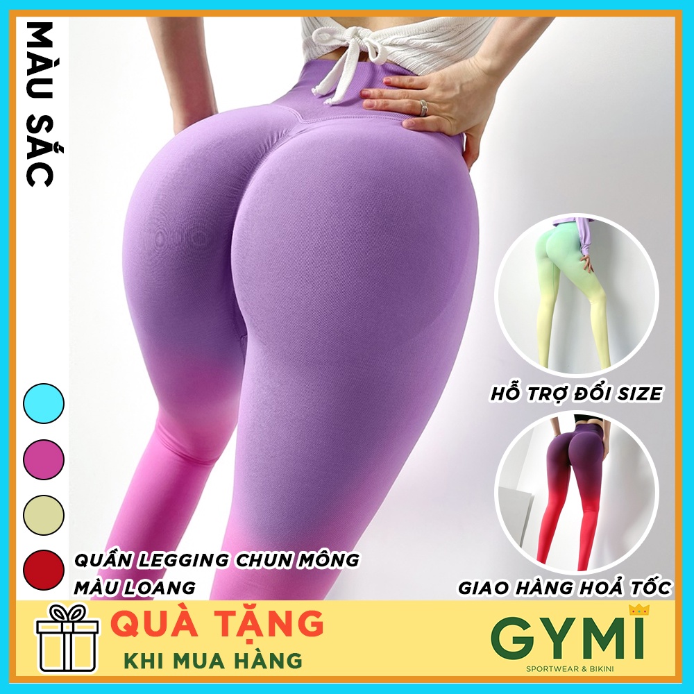 Quần tập gym yoga nữ chun mông màu loang GYMI QD40 dáng legging thể thao MitaoGirl chất dệt kim cao cấp co giãn