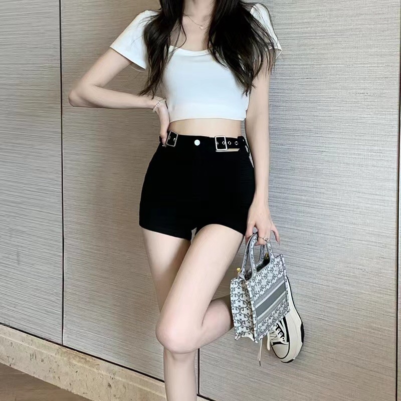 Quần Short Denim Lưng Cao Phong Cách Hàn Quốc Đơn Giản Dành Cho Nữ