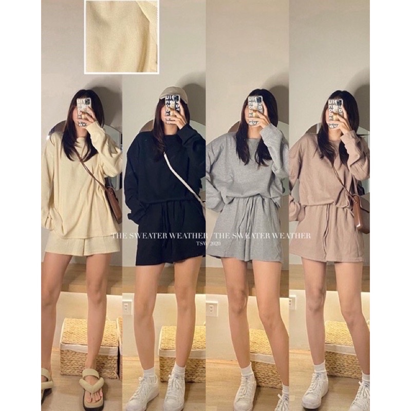 Set sweater dài tay kèm short chất nỉ tăm ( Ảnh thật)