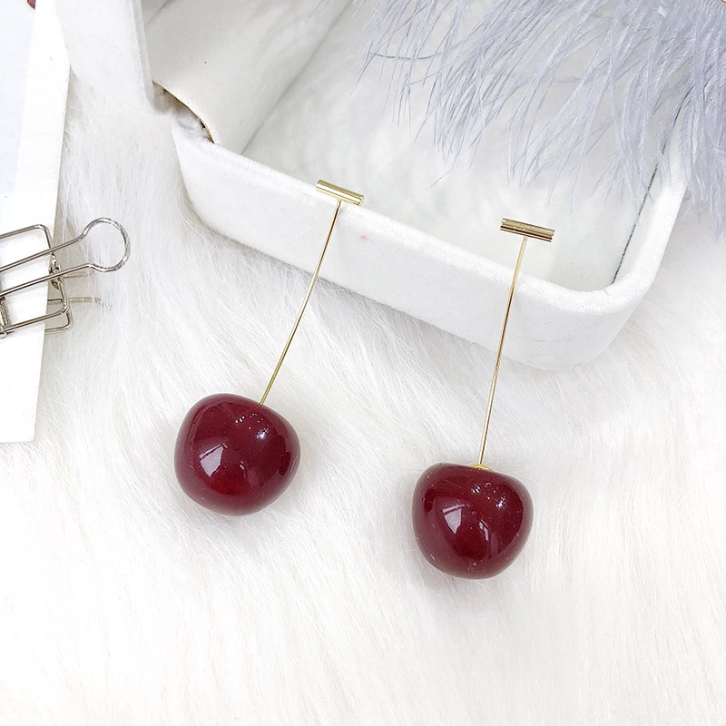 Khuyên tai quả cherry nhựa phong cách Hàn Quốc