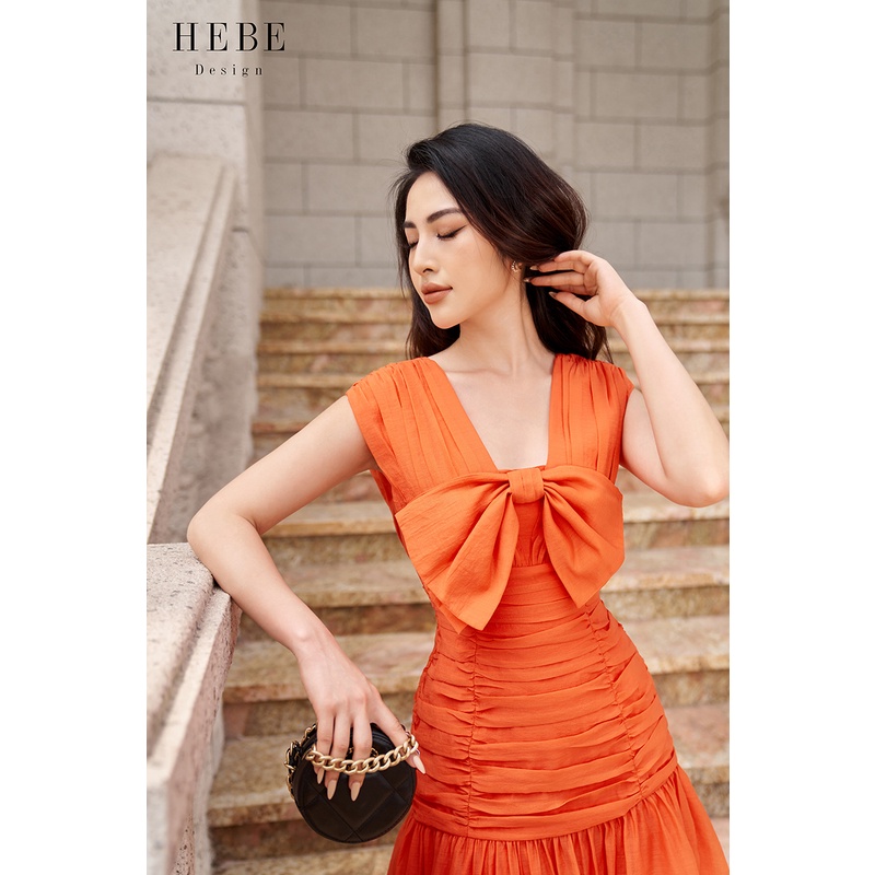 Đầm chiết eo, nơ ngực_HebeDesign_thời trang công sở.
