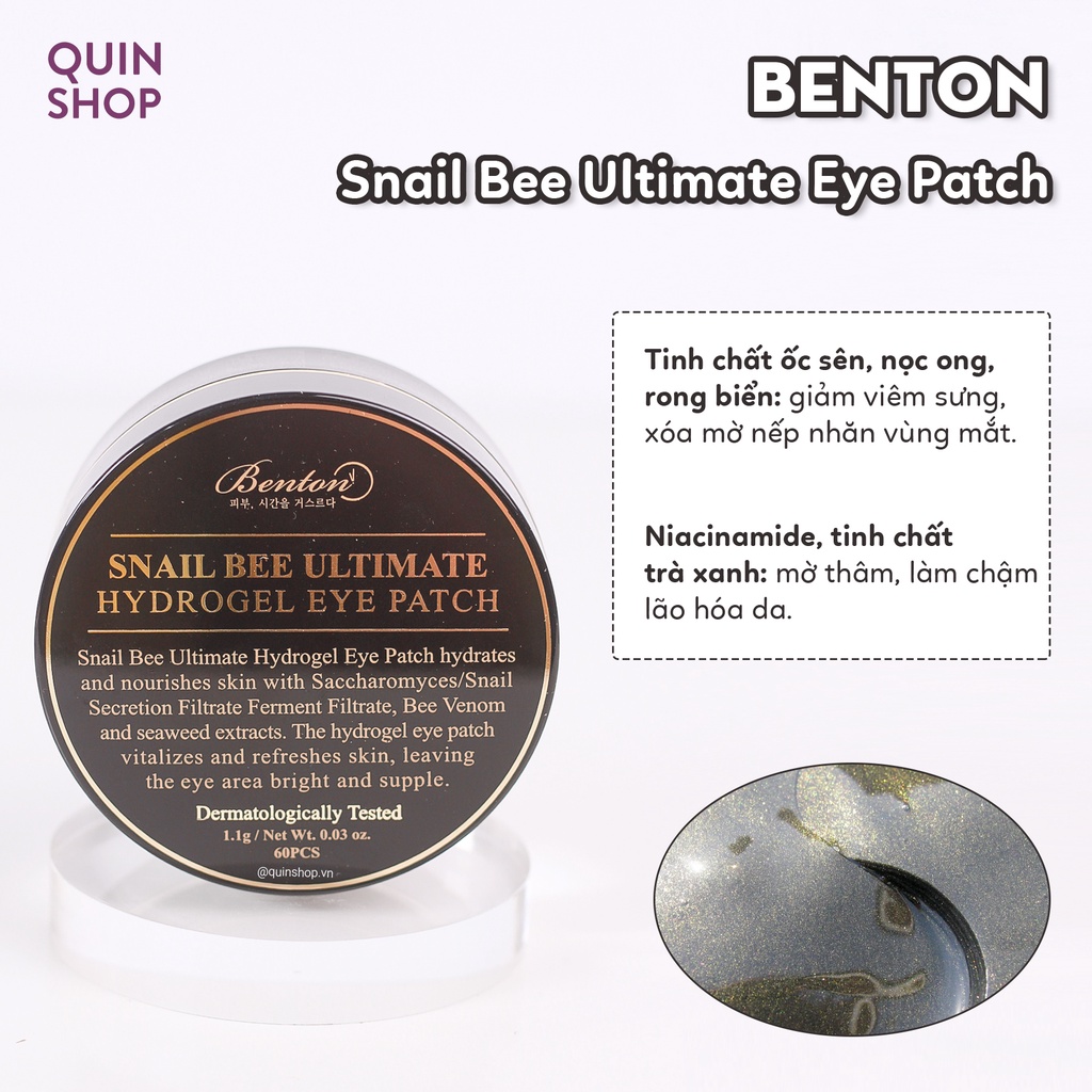 Miếng Dán Giảm Thâm Mắt Benton Snail Bee Ultimate Hydrogel Eye Patch