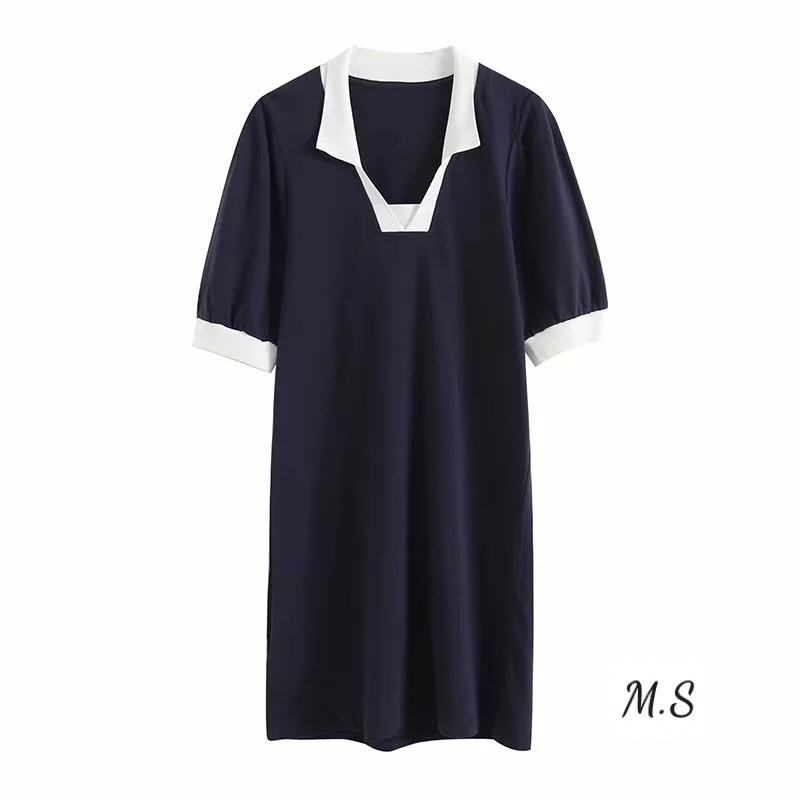 Váy đầm nữ polo cộc tay cổ bẻ viền trắng dáng suông phong cách thể thao hàn quốc hottrend_MStore