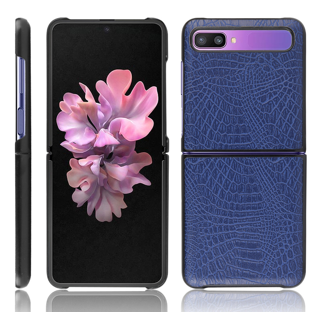 Ốp điện thoại từ nhựa cứng PC và da PU họa tiết da cá sấu cho Samsung Galaxy Z Flip SM-F700 SM-F700F