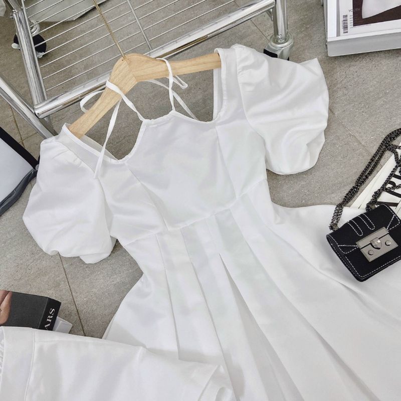 SET ÁO PELUM NUDE TAY PHỒNG DÂY CỔ YẾM + SHORT🖤