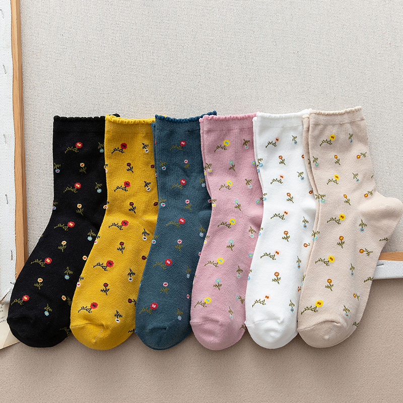 Vớ Cotton In Họa Tiết Hoa Phong Cách Hàn Quốc Thời Trang Cho Nữ