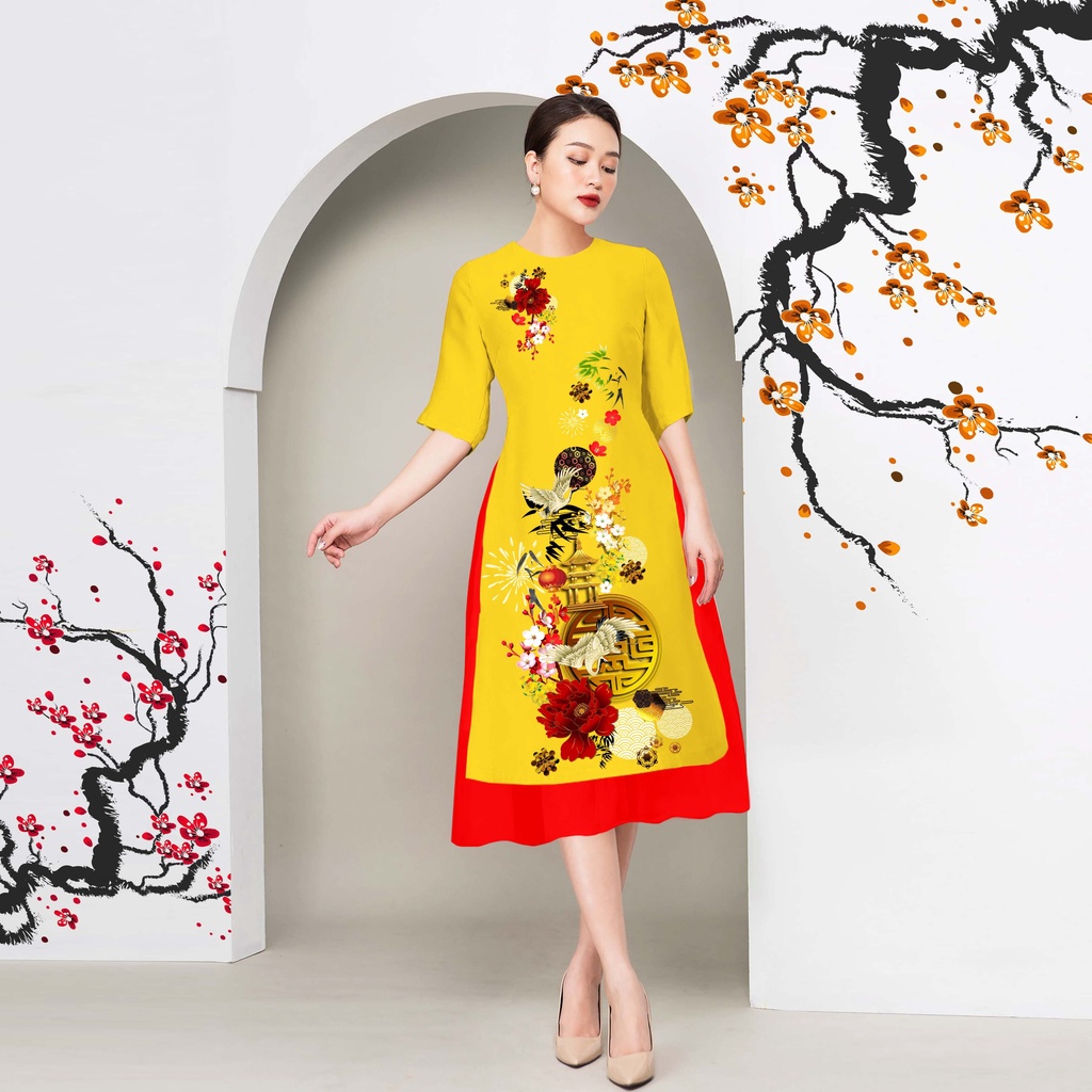 Áo dài cách tân in 3D hình hạt sang trọng AD07- Lady Fashion
