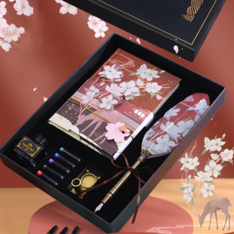 Seng Bộ Bút Thư Pháp Phong Cách TANG Dynasty Cổ Điển Độc Đáo Kèm Hộp Đựng