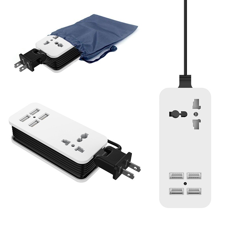 Ổ Cắm Điện Mini Tích Hợp 4 cổng USB 5V, Ổ Cắm Điện Du Lịch Nhỏ Gọn Có Cổng USB