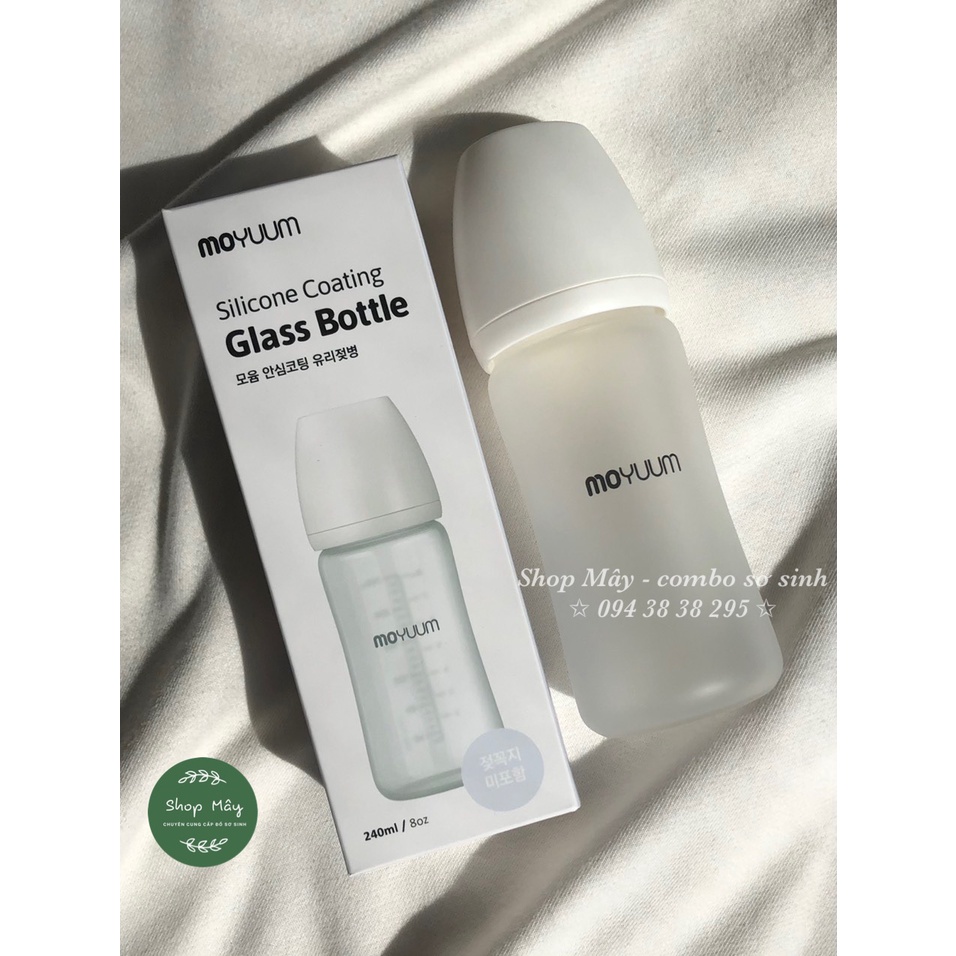 Bình sữa Moyuum thủy tinh tráng silicon 150/240ml Hàn Quốc