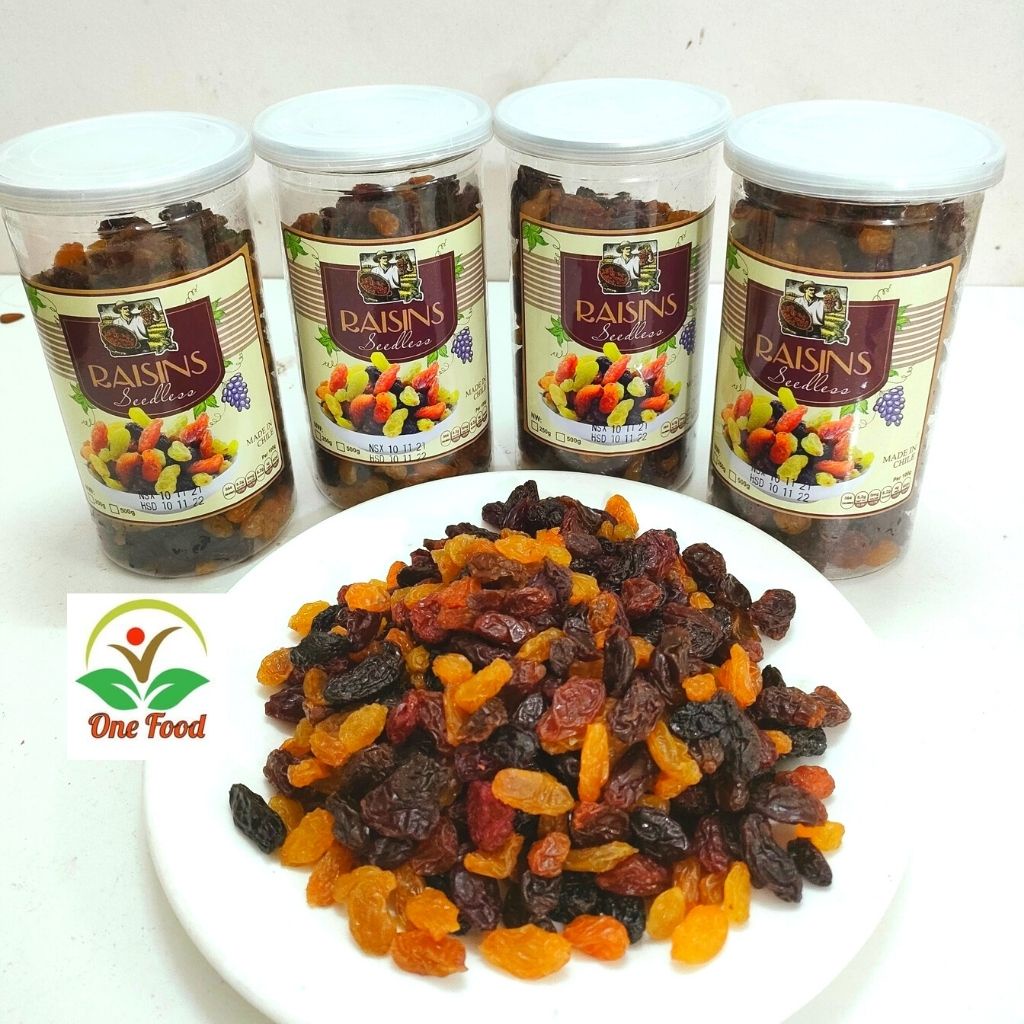 Nho khô mix vị 500g chuẩn Mỹ ăn liền loại 1, nho khô Raisins không hạt thập  cẩm 3 màu, Đồ Ăn Vặt Hà Nội, OneFood68