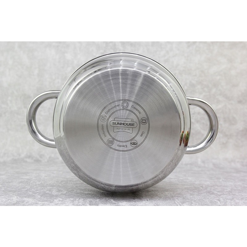 Bộ nồi inox 3 đáy -vung kính SUNHOUSE SH334 Kích thước 16cm – 20cm – 24cm dùng cho mọi loại bếp