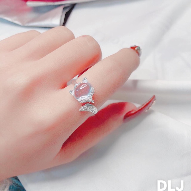 Nhẫn hồ ly hở đuôi gắn đá nhân tạo trắng nhỏ LINH MIU SILVER