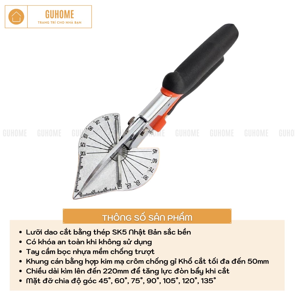 Kìm Cắt Góc Đa Năng Lưỡi Thép Khổ 50mm Có Điều Chỉnh Góc, Để Cắt Và Đi Góc Đa Năng